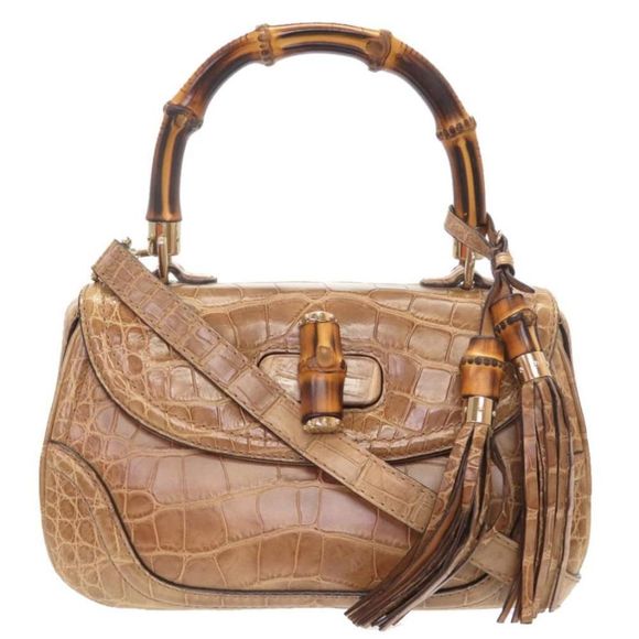 Gucci Crocodile Beige Fringe 2WAY Handbag Bag Brown - Picture 1 of 9